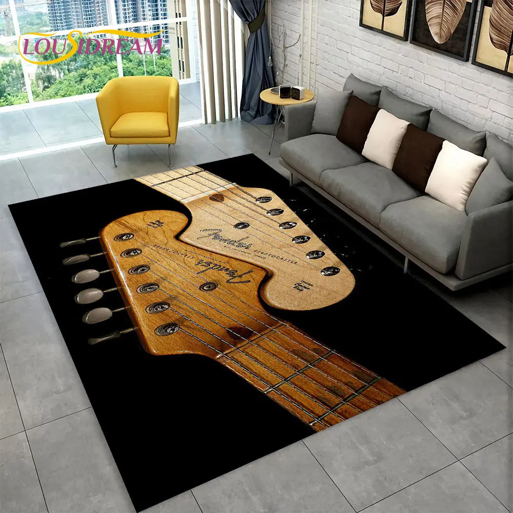 Classical Guitar Electric Guitar Bass Area Rug,Carpet Rug for Living Room Bedroom Sofa Doormat Decor,Kid Game Non-slip Floor Mat