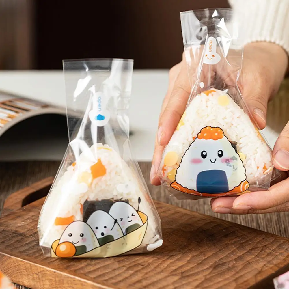 Double Layers Triangle Rice Ball Packing Bag Cherry Onigiri Packaging Anti-fog Tear Bag Blossoms Sushi Panda Easy Accessori D0P2