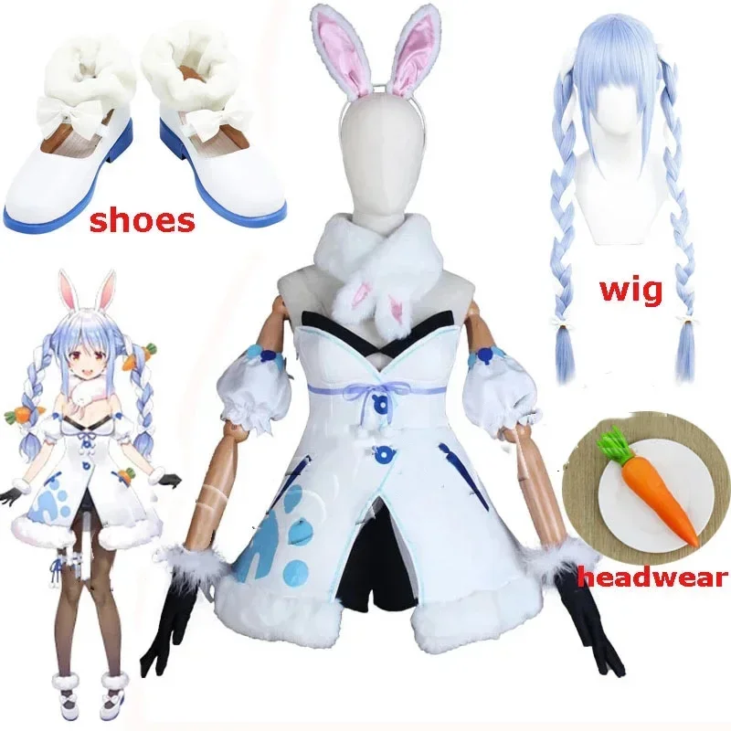 Anime Vtuber Hololive Usada Pedora Jurk Pruiken Vlechten Konijntje Meisje Mooie Lolita Pak Uniform Oor Cosplay Kostuums Voor Halloween