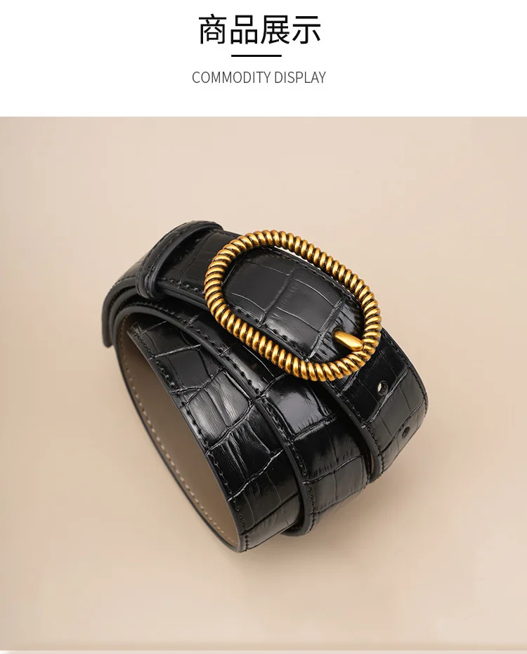 New style women's belt, crocodile pattern cowhide retro pin buckle belt, fashionable and versatile genuine leather belt