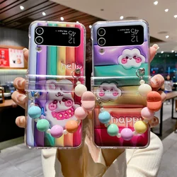 For Samsung Galaxy Z Flip 4 3 Case Fashion Rainbow Rabbit Painted Bracelet Shockproof Cute Back Cover For Samsung Flip3 Case