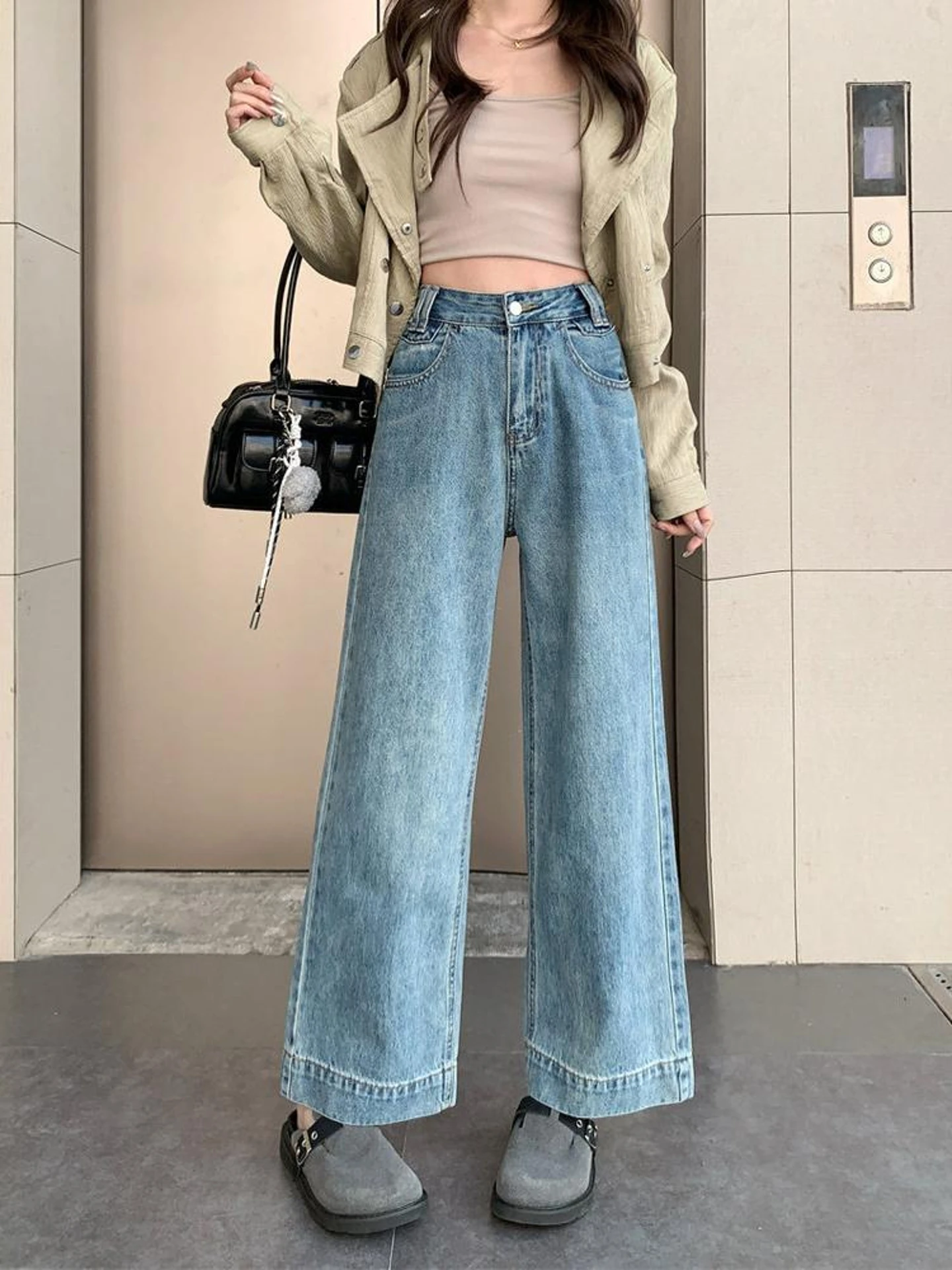 

Retro High Waist Wide Leg Jeans Women's Spring 2026 New Small Size Loose Straight Tube Long Pants Casual Sle Water Wa