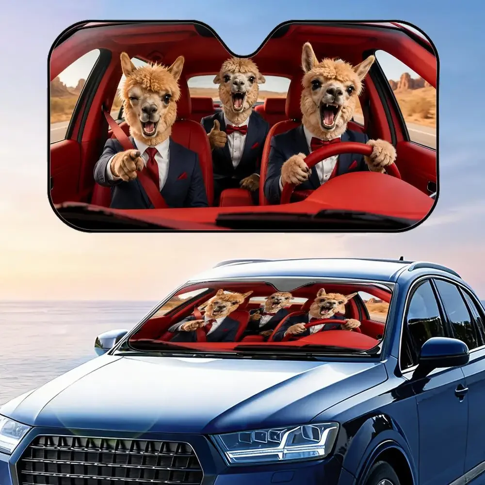 

Driver Alpaca in Suit Sun Visor Car Windshield Sunshade UV Protection Reflective Foldable Heat Insulation Cover