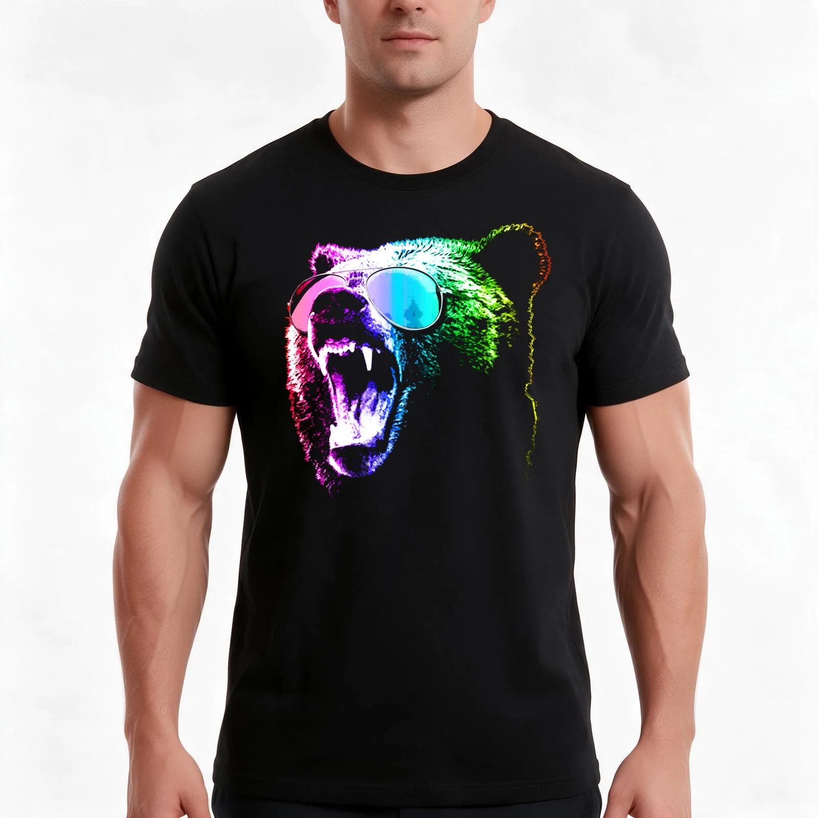 Rainbow Party Grizzly Bear T-Shirt Summer Casual Cotton Tee Oversized Streetwear Tops Vintage Graphic Print Unisex Men Women