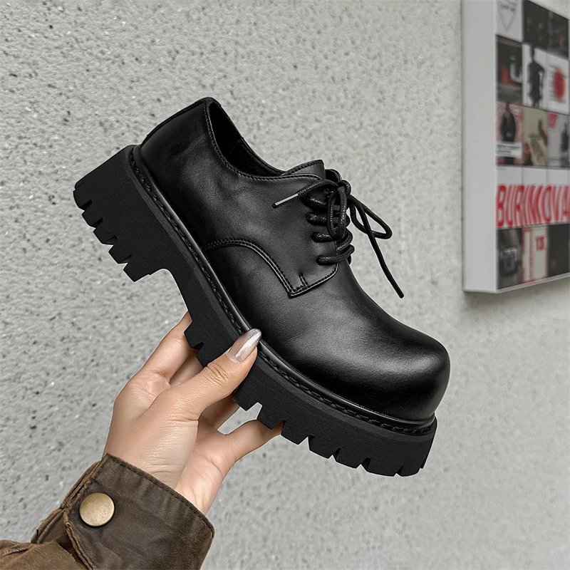 

Мужские ботинки с низким берцем и круглым носком Thi Bot Casual Leather oes Briti Sle Bla Пригородные туфли на плоской подошве, увеличивающие рост