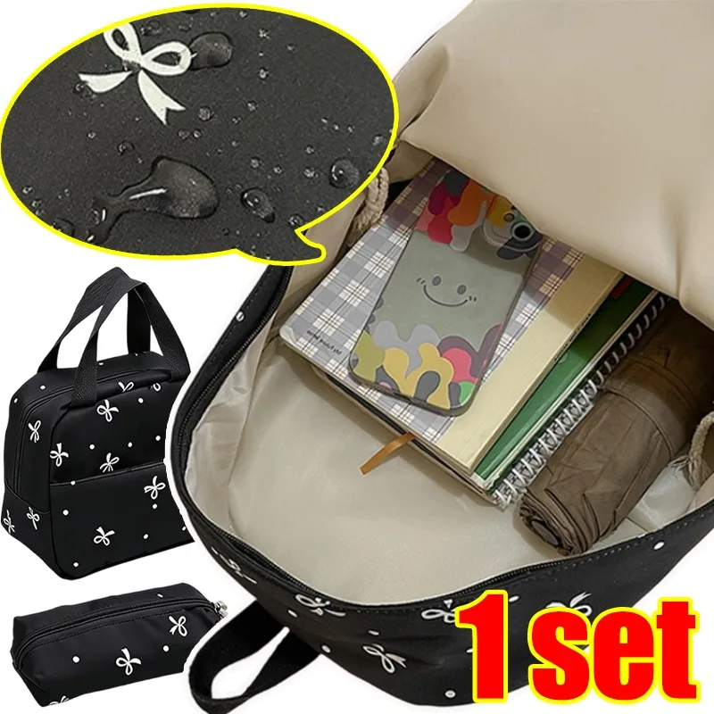 Conjunto de Mochila de Lona para Niñas, Gran Capacidad, Almacenamiento en Capas, con Bolso y Estuche para Lápices a Juego, Mochila Escolar para Viajes
