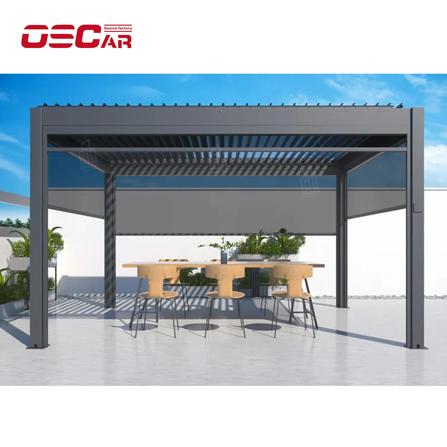Gazebo impermeable de aluminio para exteriores, pérgola Manual para Patio, piscina, 3x3, 4x3
