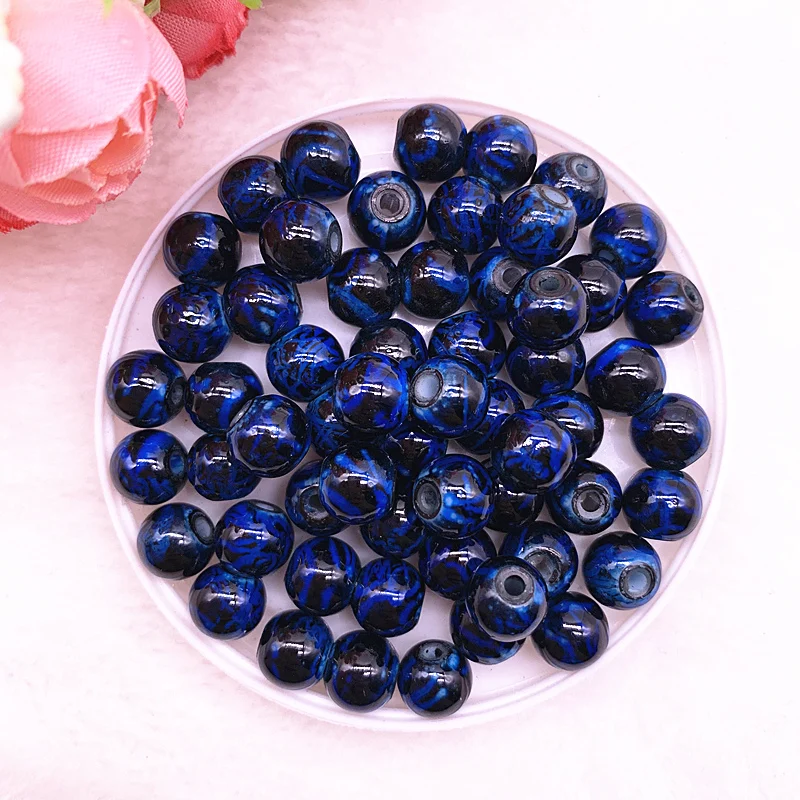 NEW 6/8mm Pattern Glass Beads Round Loose Spacer Beads For Jewelry Making DIY Bracelet Necklace