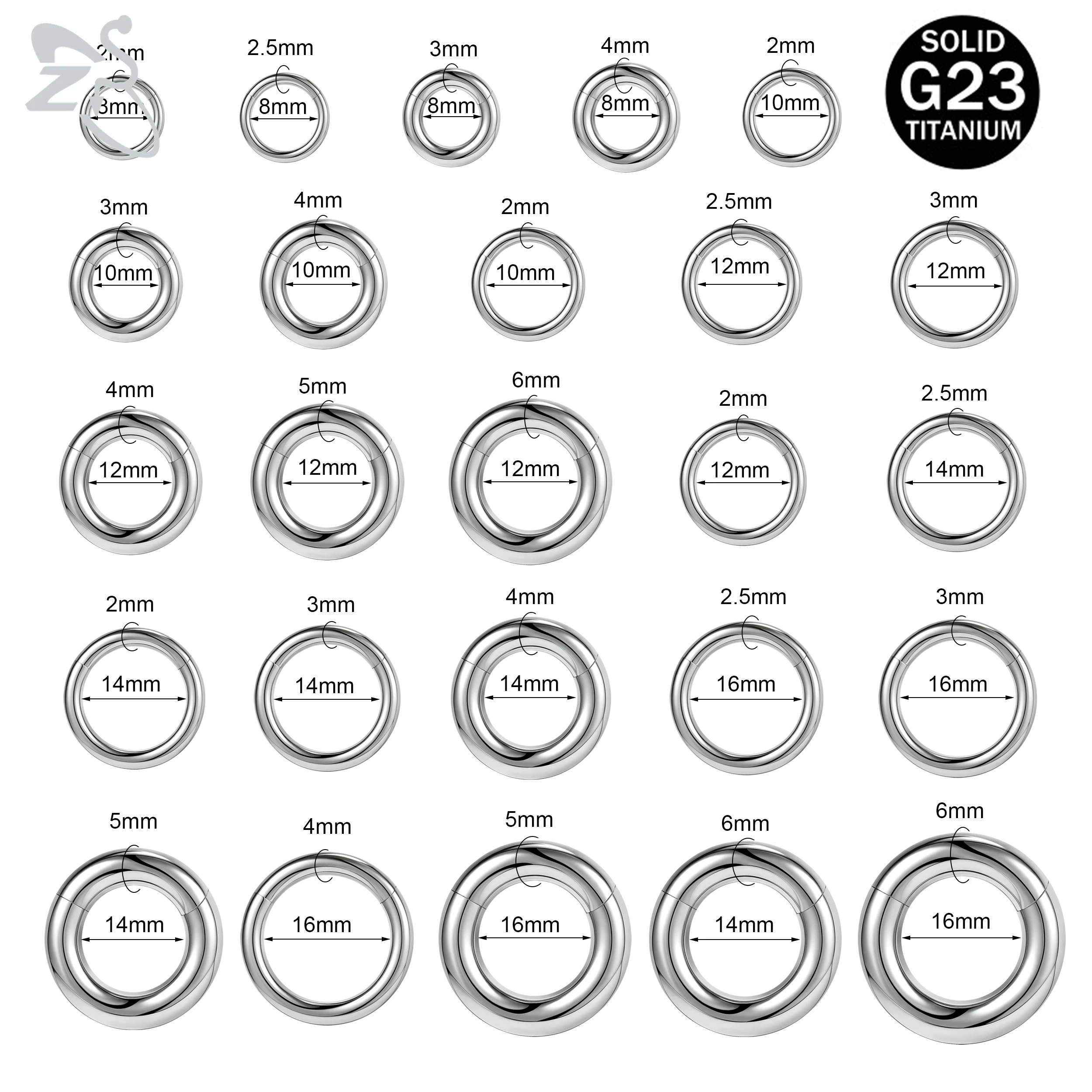 ZS 1 PC F136 G23 Titanium Hoop Septum Ring 2-12G Round Large Gauge Earring 8-16MM 2 Colors Ear Expander Flesh Stretcher Jewelry