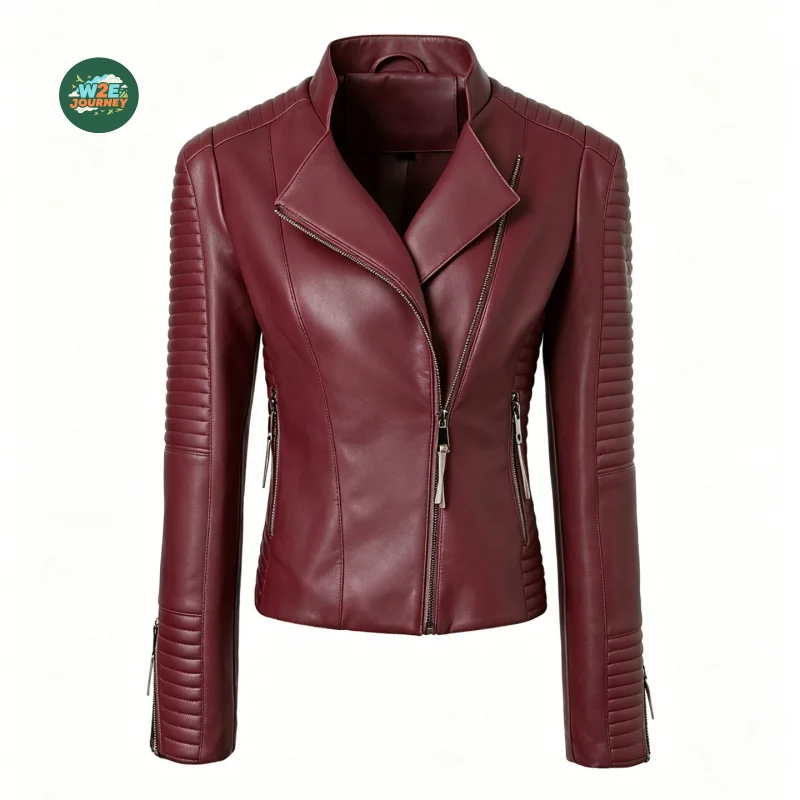 W2EJOURNEY EU US Size Luxury Quality Women'S PU Leather Jacket Crop Zip Up Motorcycle Long Sleeve Y2K Faux PU Leather Jacket