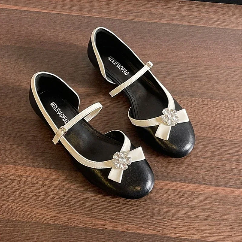 Rhinestone Bow Details Mary Jane Shoes Women Height-increasing Fashion Dress Shoes Ladies Buckle Comfortable Sweet Women's Shoes