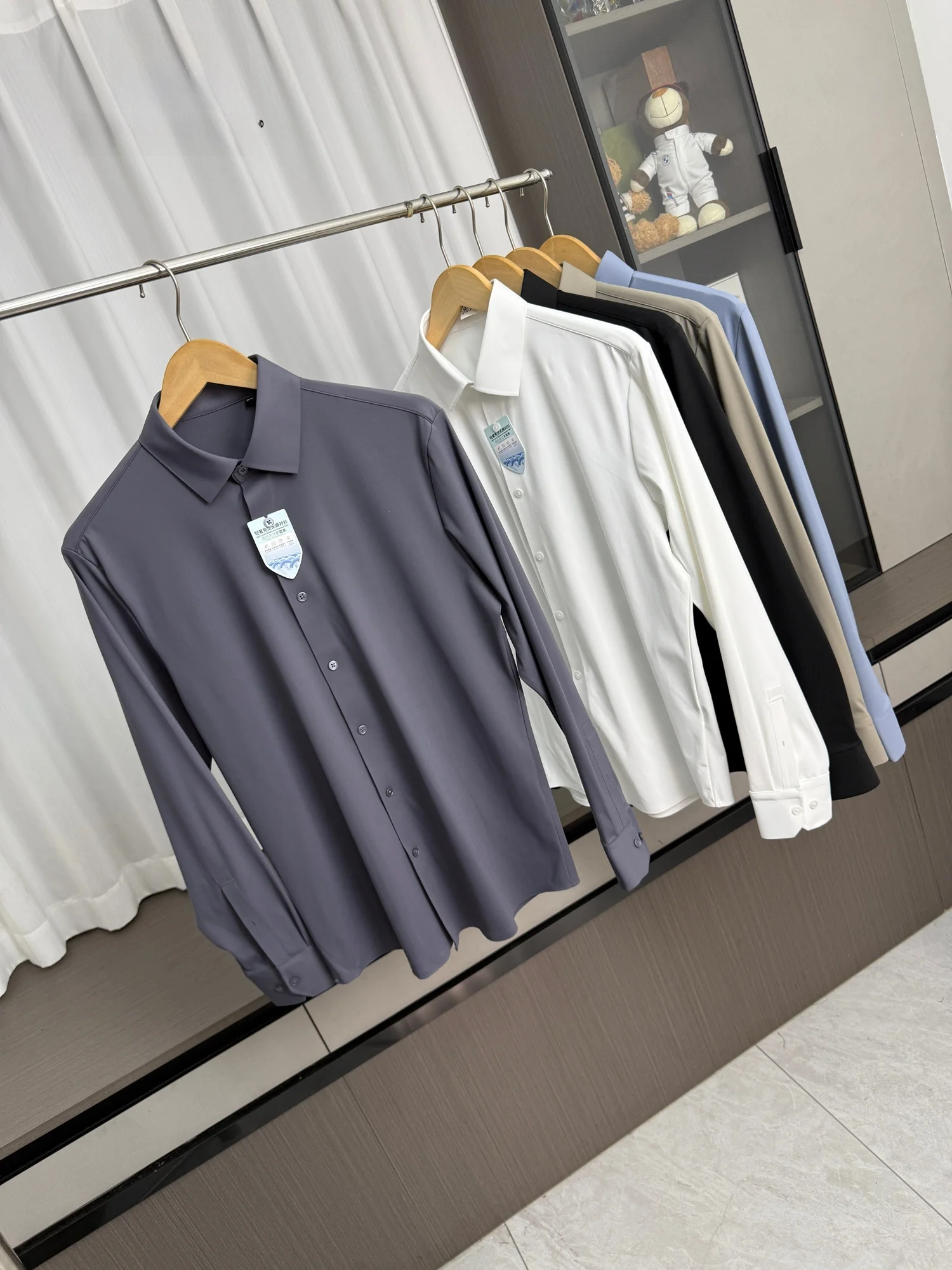 Business Series Seamless Tech Comfortable Casual Long Sleeve Shirt for Men Spring Summer Fashion Urban Style Breathable Skin-...