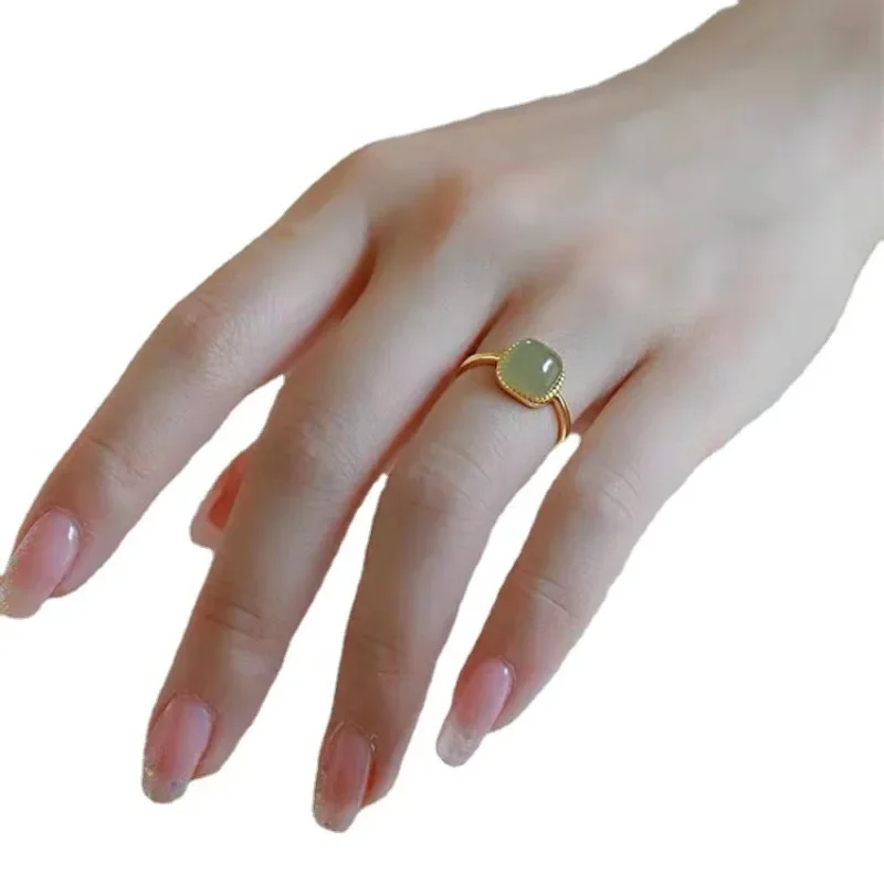 Кольцо Женское Vintage Artificial Jade Square Ring Chinese Style Crystal Geometric Finger Ring For Women Fashion Jewelry 반지 image 6