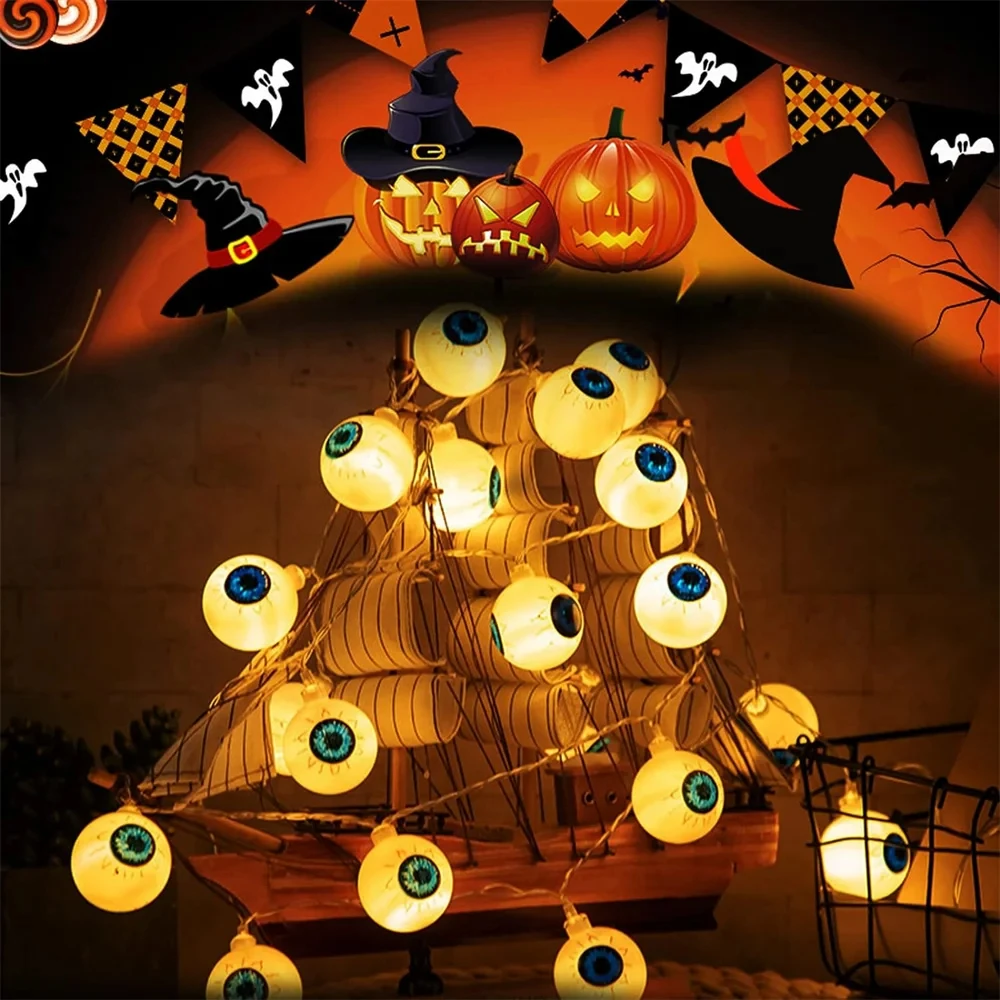 Halloween Creepy Eyeball Shape String Lights Battery Powered Waterproof Hanging Decor Light For Home Holiday Party Layout Decor