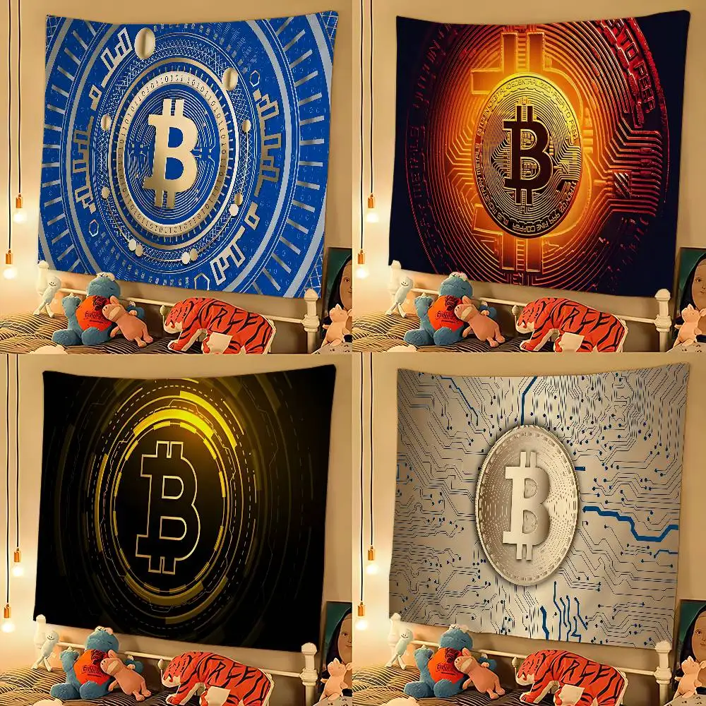 Popular Logo Bitcoin Hippie Wall Hanging Tapestries for Living Room Home Dorm Decor Art Home Decor