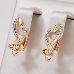 Kinel Luxury Crystal Flower Earrings for Women 585 Rose Gold Color Natural Zircon Earring Fine Wedding Party Daily Jewelry