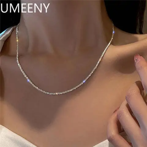 새로운 S925 스털링 실버 목걸이 2mm 스파클링 쇄골, 스웨터 체인, 높은 매력 보석 선물 여성
