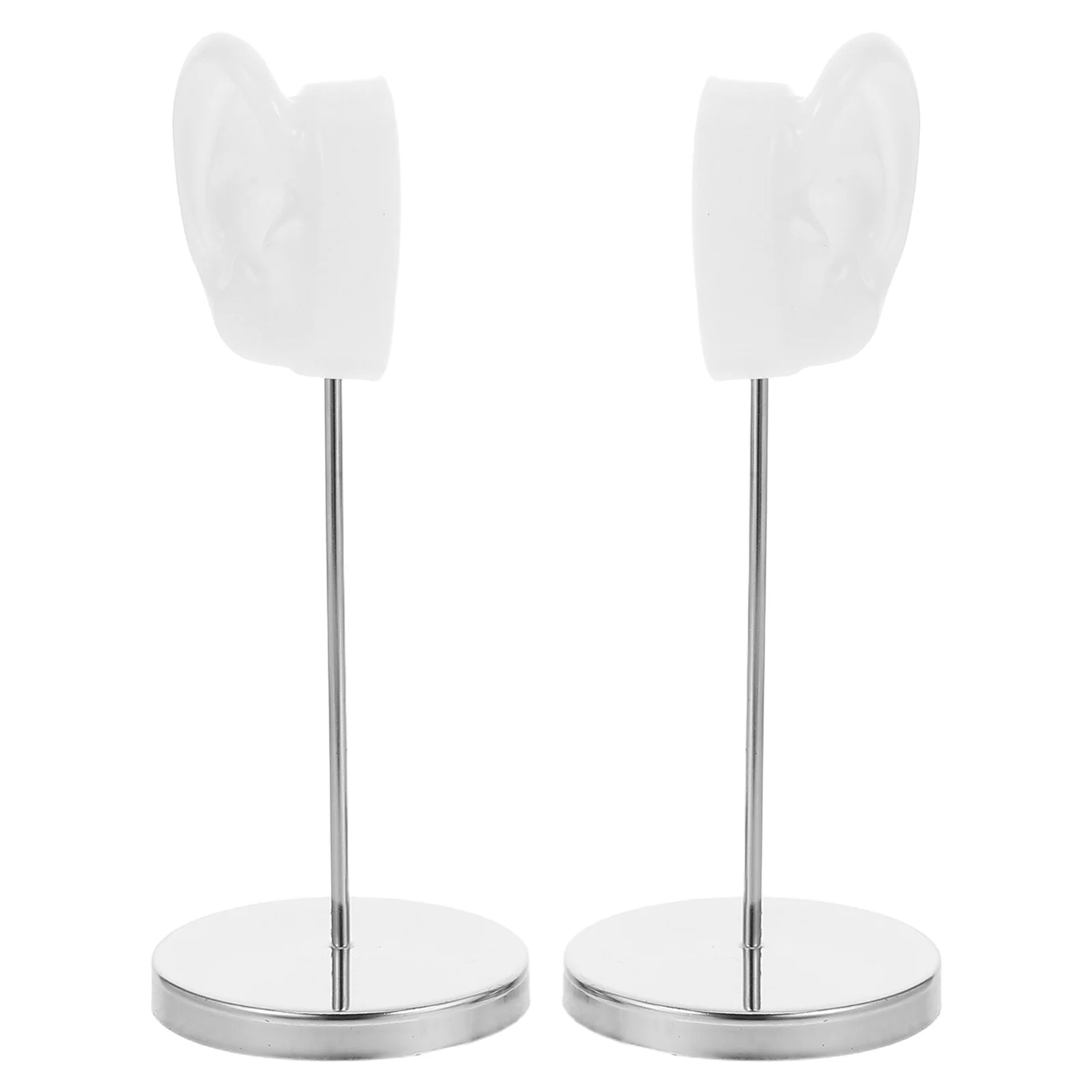 

2pcs 1Pair Ear Shaped Earring Display Stand Silicone Iron Round Base Jewelry Holder For Studs Hoops Dangle Earrings Store Home