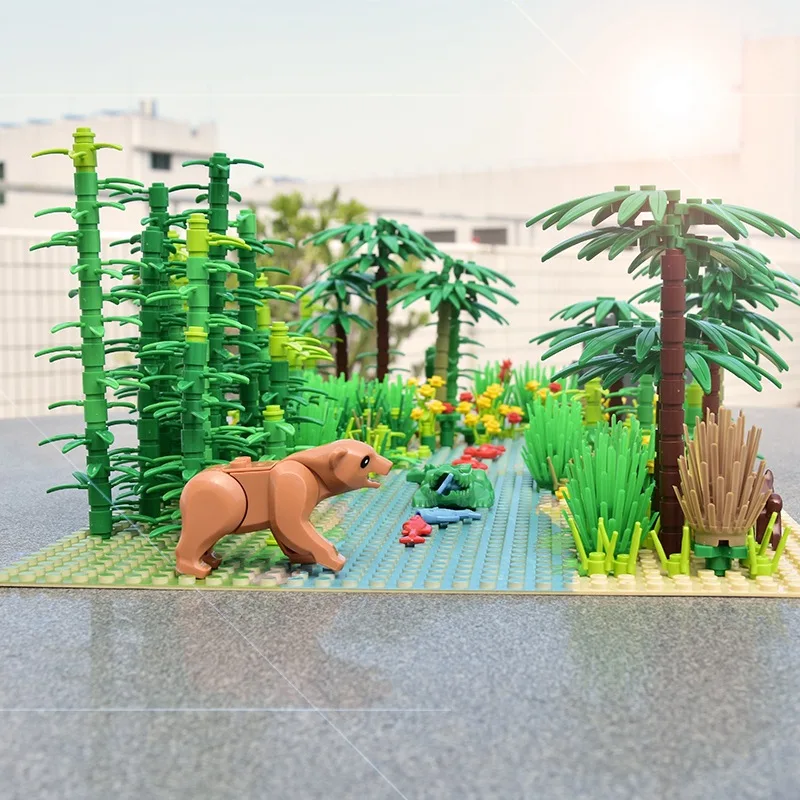 NEW Tropical Rainforest Animal Crocodiles Bear Jungle Tree Accessories Scene Rivers Stands Building Blocks Model Sets Bricks