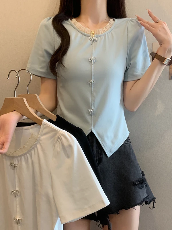 

plus Size Summer Casual Short Sleeve T-Shirt Body Concealing Slimming Shoulder Appropriate Top Age Reducing Casual Wear