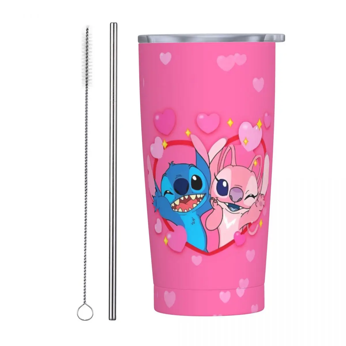 Kawaii Stitch And Angel Stainless Steel Tumbler Cute Cartoon Driving Mugs Cup Large Mug Heat Cold Drink Milk Tea Water Bottle