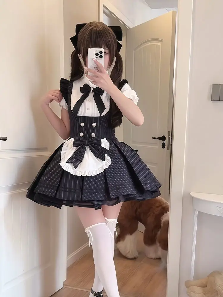SOIOMES Japanese-style cosplay outfit - cute Lolita striped dress and shirt set