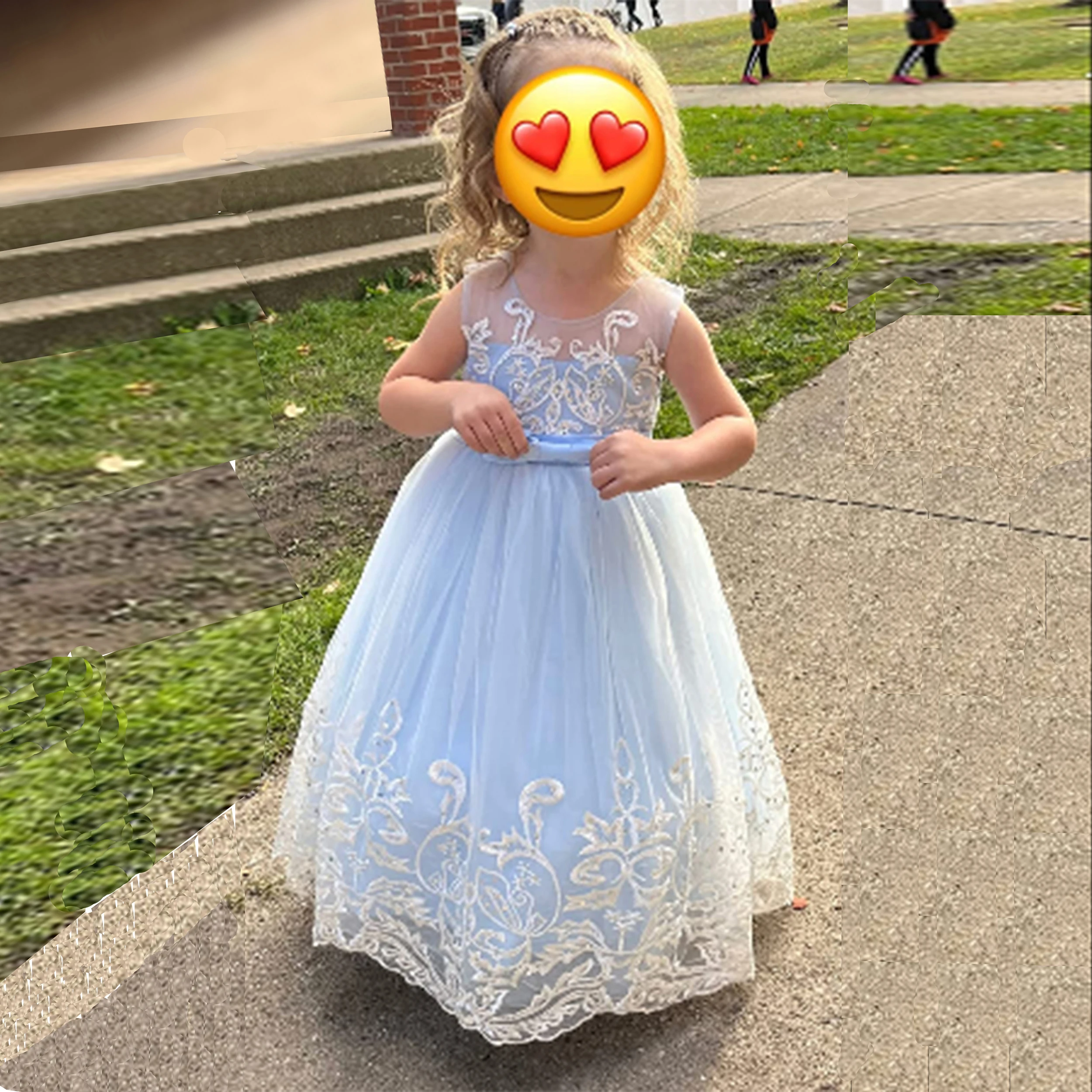 Shiny Toddler Little Big Girls Lace Appliqued Bowknot  Wedding Flower Girl Birthday Party Formal Long Dress 9102