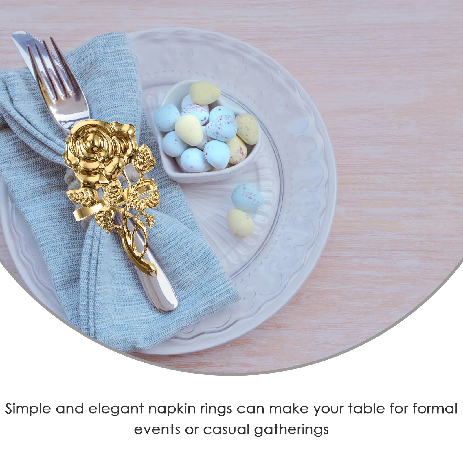 6Pcs Flower Napkin Ring Metal Rose Design Napkin Buckle Elegant Table Setting Accessory for Hotel Restaurant Formal Casual
