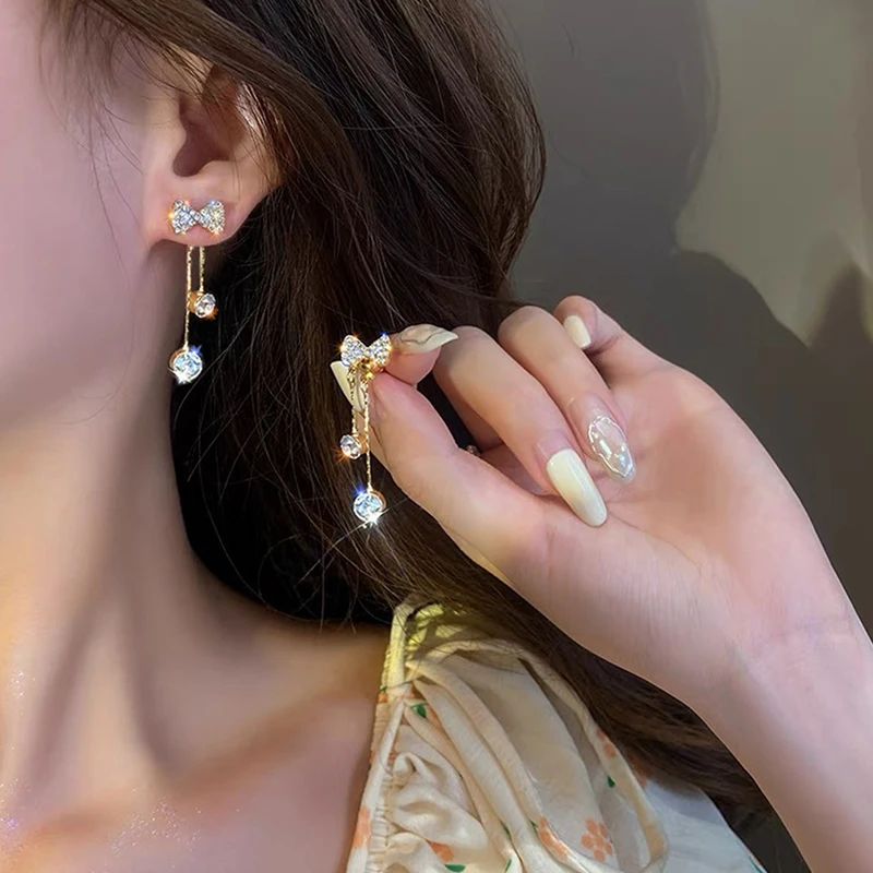 S925 Silver Needle Temperament Tassel Long Full Of Rhinestone Earrings For Bridal Wedding Accessories Trendy Fashion Design image 4