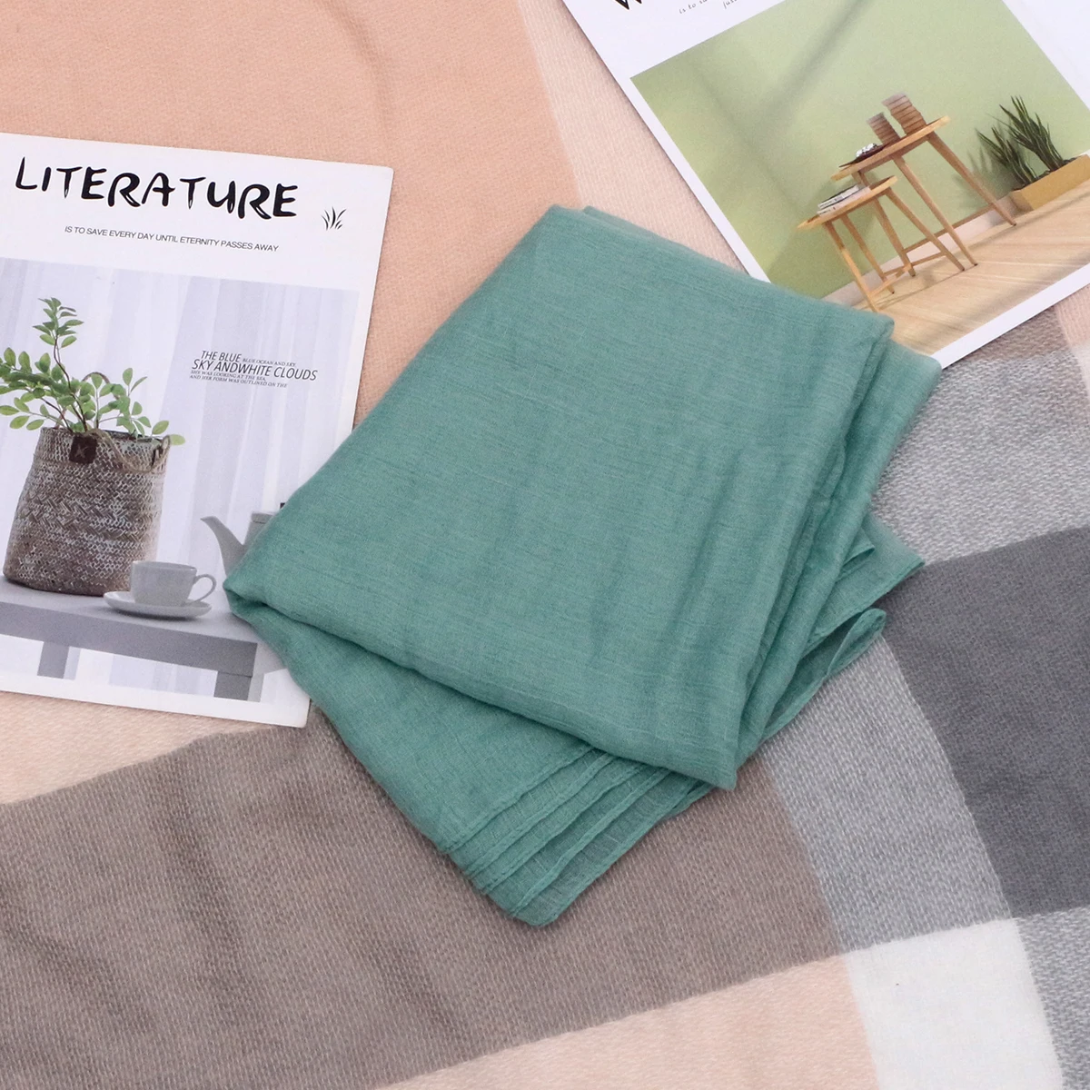 

185 X85cm European and American Photo Props Wrapping Towel Green Swaddle Blanket Photography