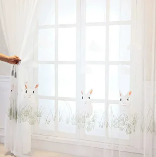 European and American Style Sweet Childlike Rabbit Embroidered Curtains Living Room Bedroom Balcony Blackout Curtains