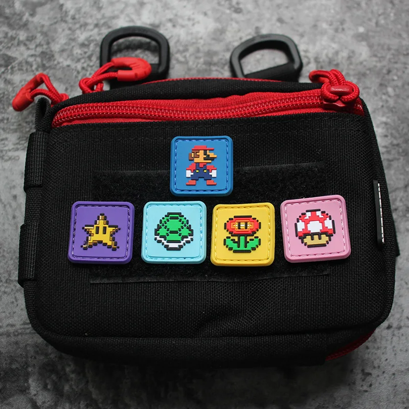 Super Marioo PVC Mini Tactical Morale Badge Cartoon Pixel Armband Backpack Decoration Hook&loop Patches for Clothing Sticker