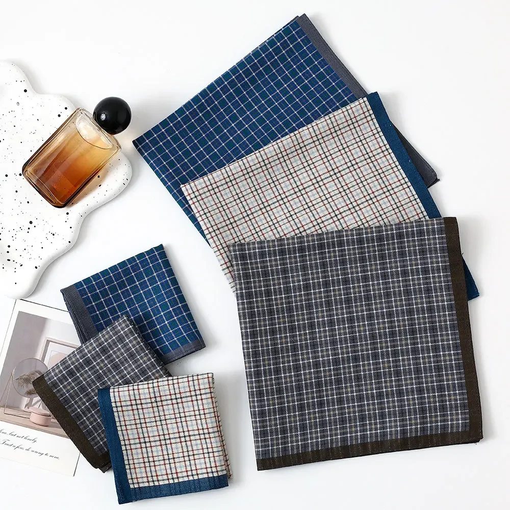 Pure Cotton Men's Handkerchief Business Plaid Pocket Towel Dyed Satin Strip Thin Sweat Fashion Trend 43cm