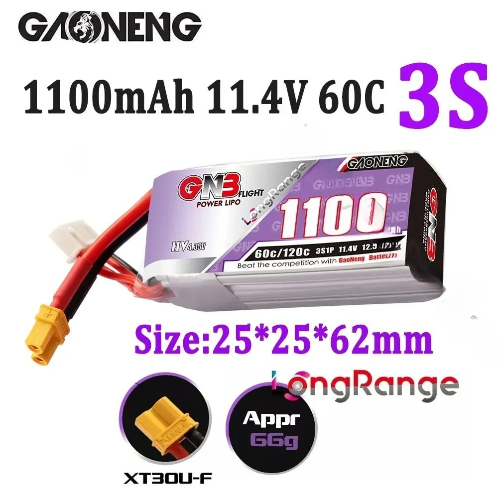 

GAONENG GNB 3S 1100 мАч 11,4 В HV 60C/120C LiPo аккумулятор XT30 - запасные части для радиоуправляемого вертолета/FPV Drone