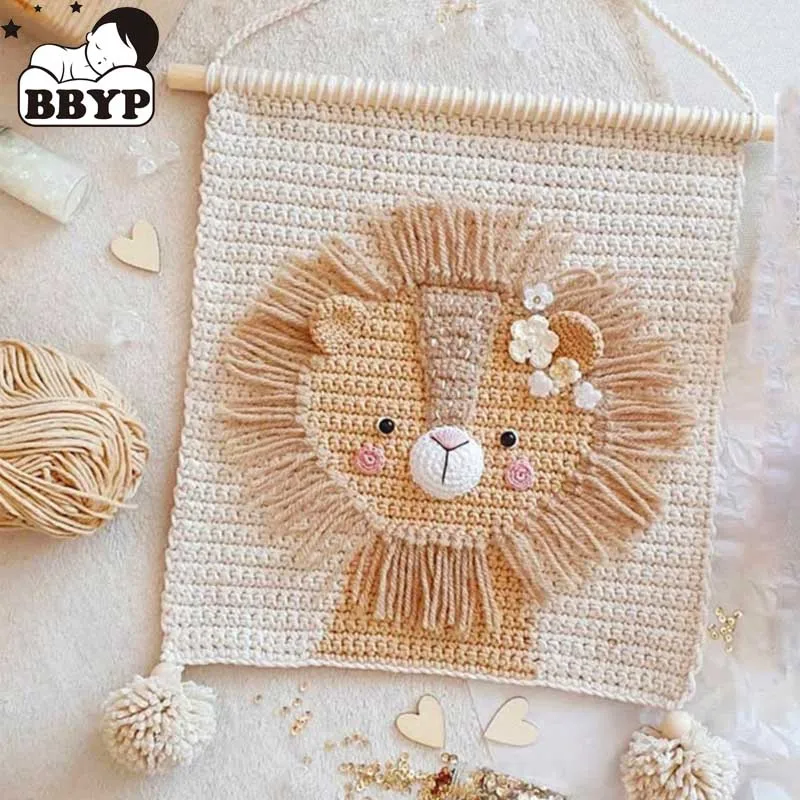 Handmade Cotton Decoration Wall Nordic Style Tassel Crochet Animal Tapestry Hand Woven Home Decor Boho Kids Room Decr