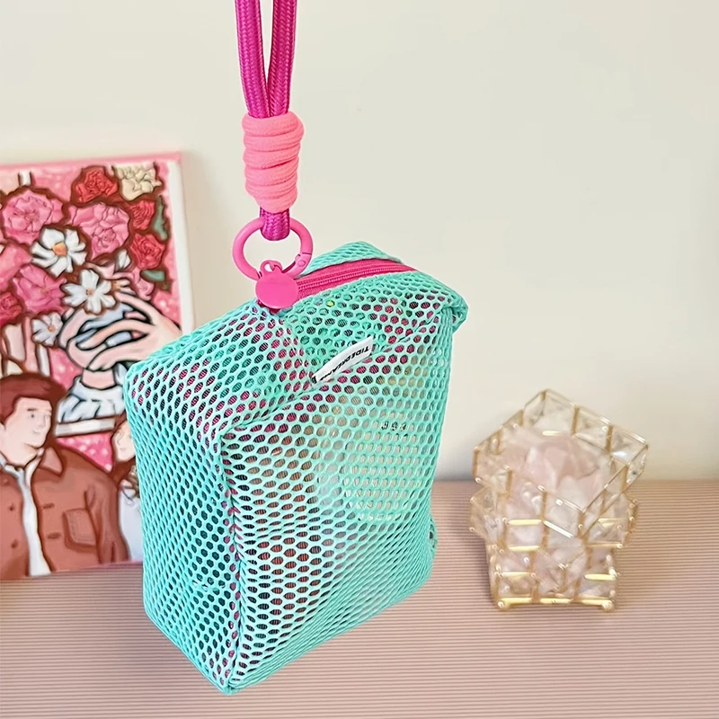 Stylish Lightweight Mesh Cosmetic Bag, Portable Square Cosmetic Storage Bag with Zipper, Multi-purpose Sundries Storage Bag