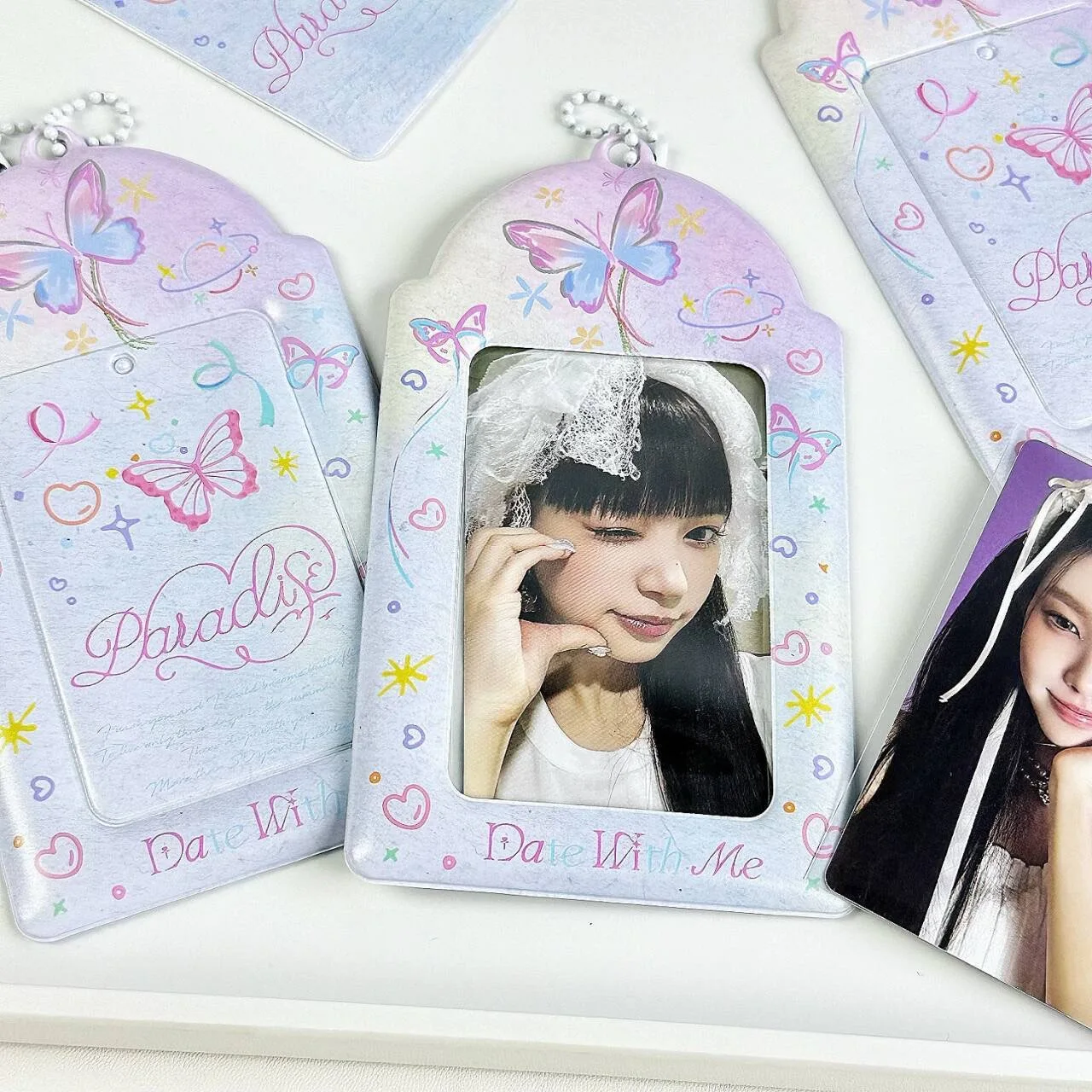 1PC Butterfly 3 Inches Kpop Photocard Holder with Keychains PVC Idol Card Protective Sleeves Bag Pendant School Stationery 포카홀더