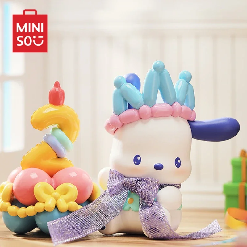 MINISO Pochacco globo serie de fiesta de carnaval, caja ciega, piezas de decoración, juguetes de coche Kawaii, regalos de cumpleaños para niños