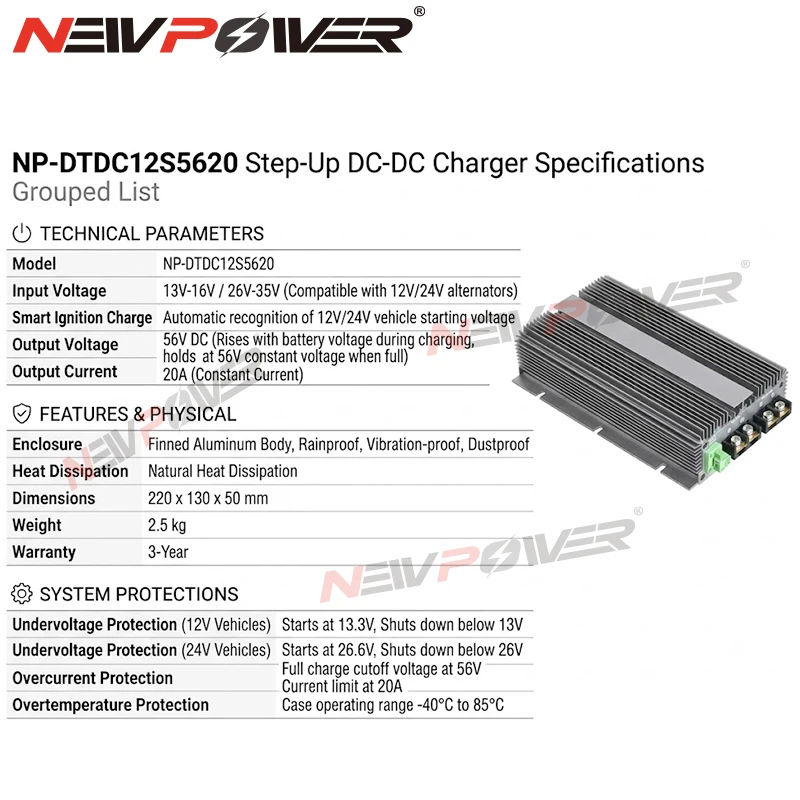 12V To 14.5V 40A DC Charger 12V Charger 14.6V 50A 584W Intelligent Isolated Charging 12V24V Generator To 29.2V 30A DC-DC Step/up