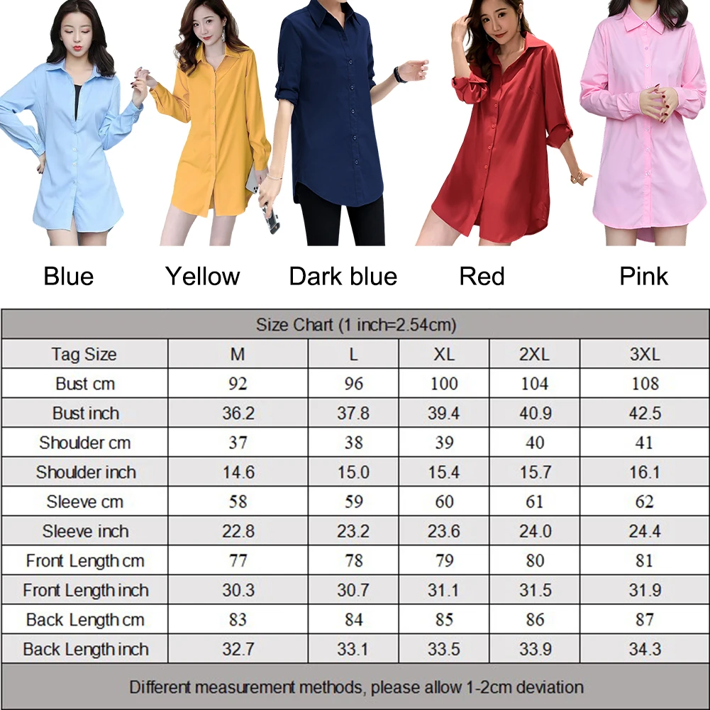 Women Ladies New Style Autumn Winter Shirt Loose Versatile Casual Middle Length Shirt Top Lapel Solid Color