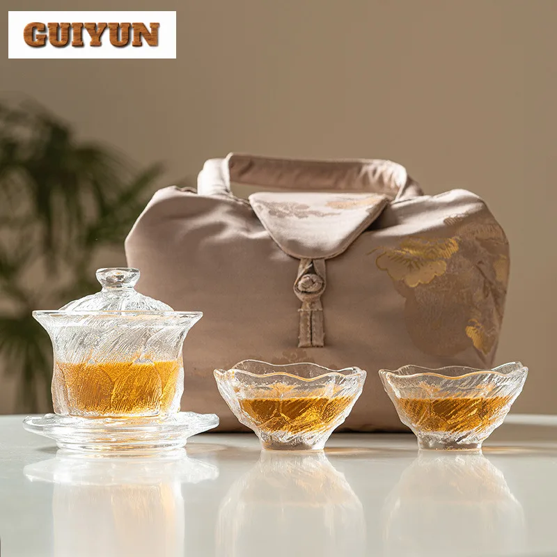 

Crystal Cloud And Mist Cover Bowl Set Exquisite Glass Master Cup With Begonia Plate Aesthetic Teaset 1 Bowl 2 Cups Cafes Craft