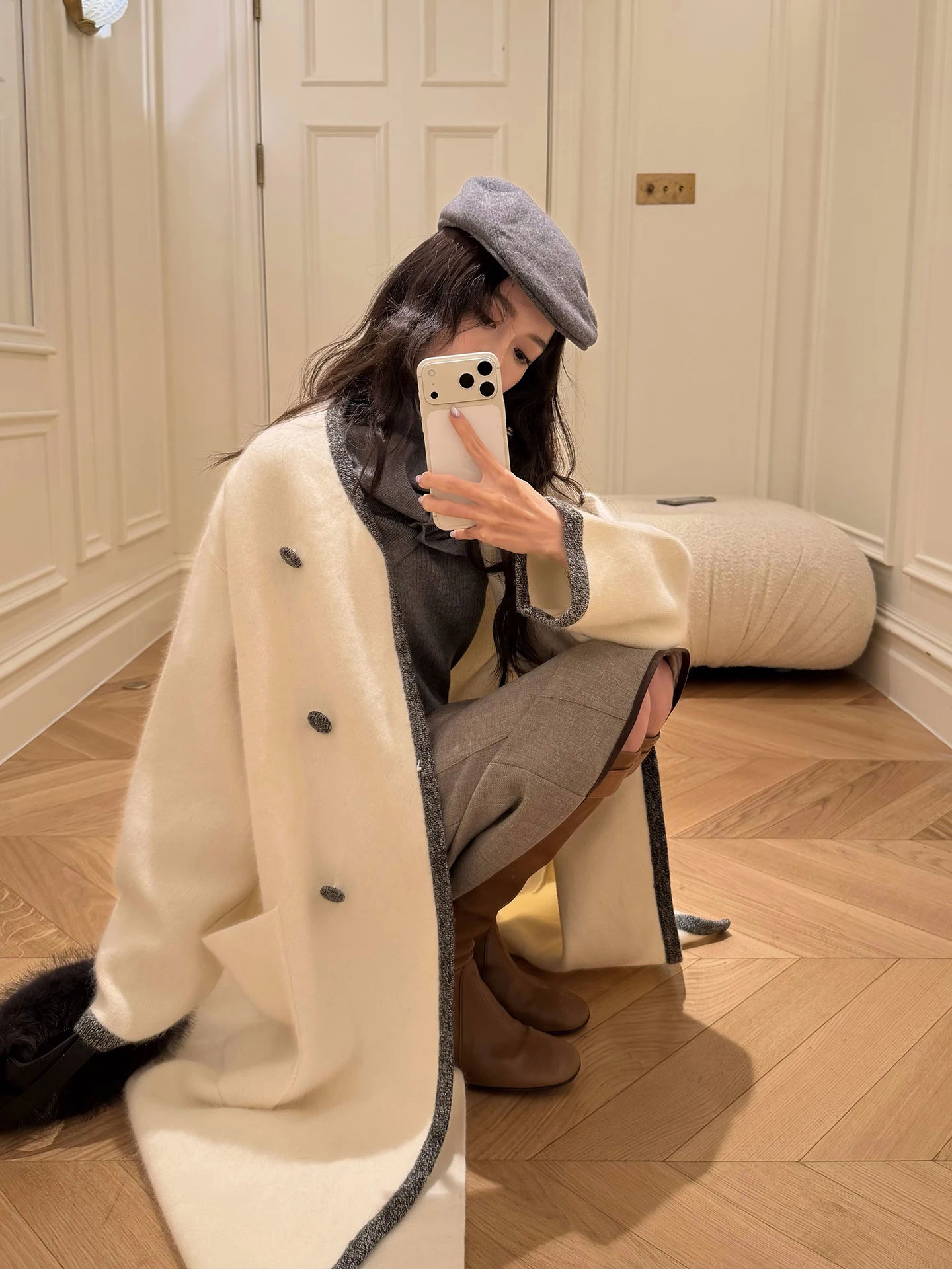 

SMOL "Ce" Color Blo Large ket Knitted Open Cardigan Lazy Loose Rabbit Fur Wool Blend Sweater Jaet Women