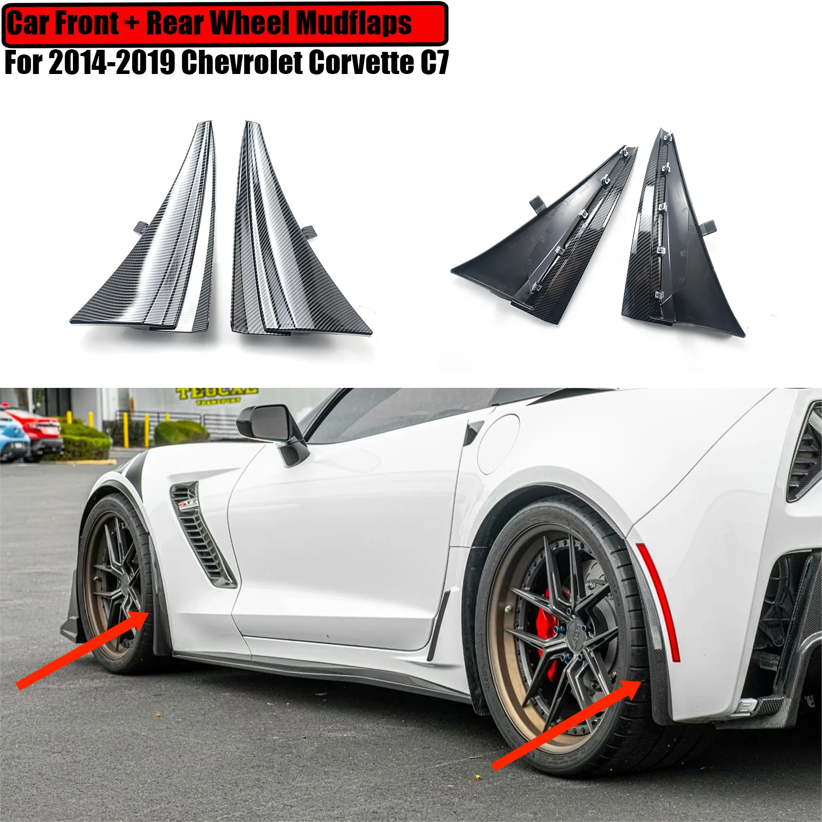 

For 2014-2019 Chevrolet Corvette C7 Replacement XL Extended Front Rear Wheel Rock Guards Splash Mud Flaps Fender A Pair