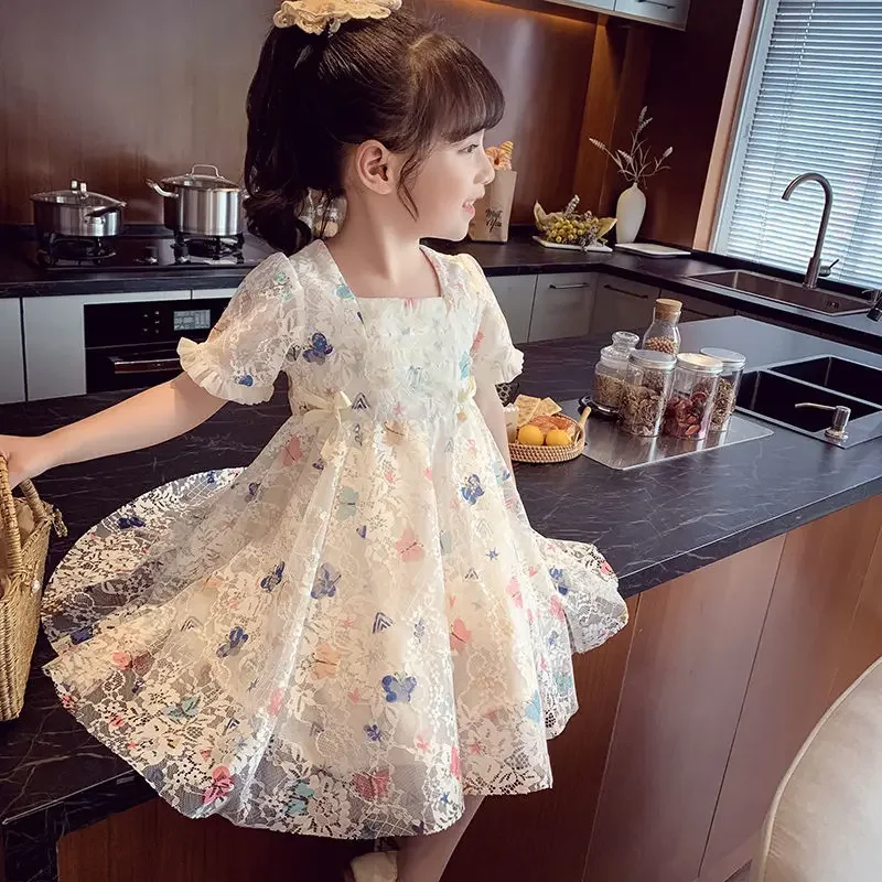 

Girls Fashion Princess Dress Summer 10 Girls Lace Dress 11 Children's Clothing Korean Edition Mesh Dress 7 Girl Clothes 12 Year