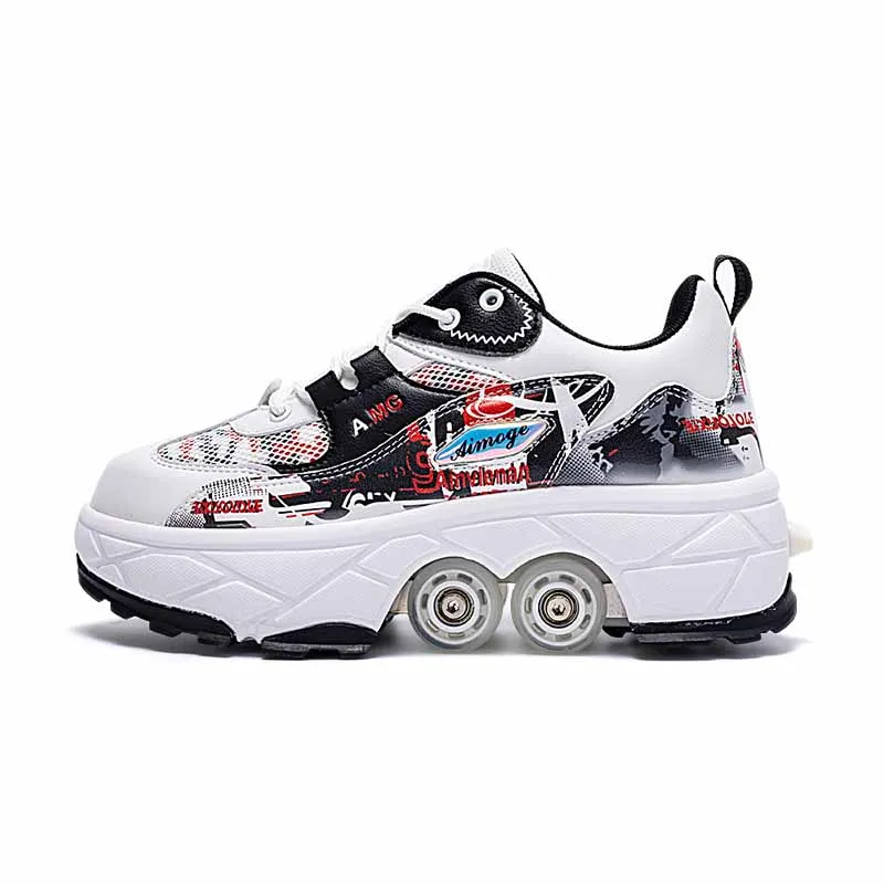 4 Wheel Roller Skate Shoes Women Man Telescopic Deformation Shoes With Brakes Boy Fashion Adjustable Rolling Skates Sneakers