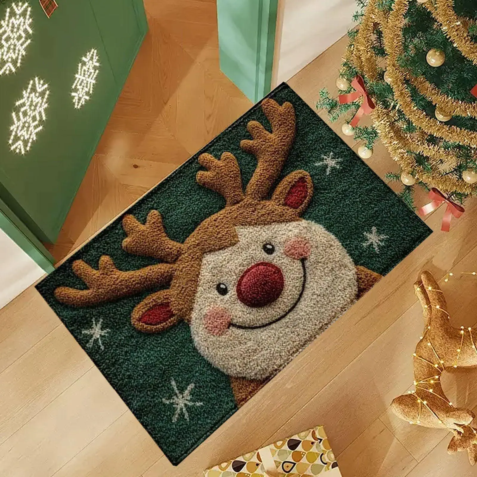 60x40cm Christmas Reindeer Door Mat Non-Slip Absorbent Reindeer Rug Washable Christmas Kitchen Mat For Front Porch Entrance