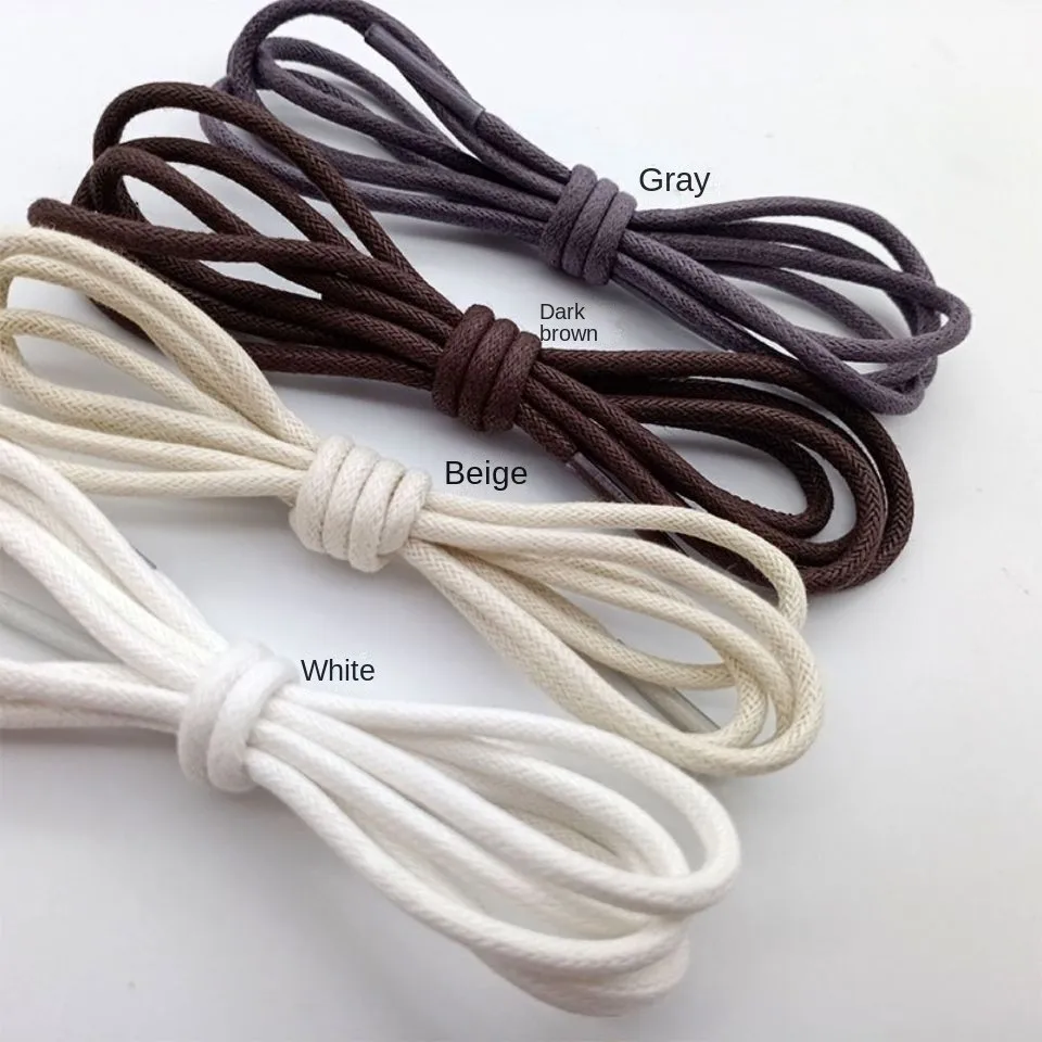 Leather Shoes Waxing round Shoelace Thin Pure Cotton Leather Boots  Black White Brown Red Navy Blue Men and Women