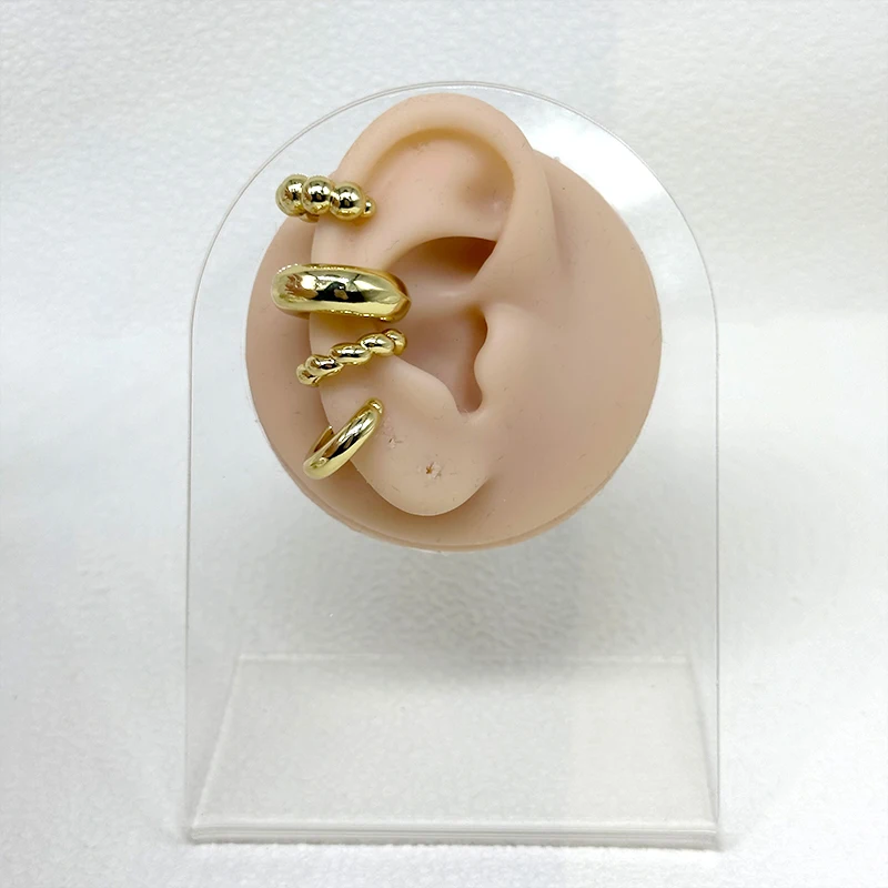 ZHUKOU 4 styles Gold color Glossy Ear cuffs C shape twisted ear clips Brass gold plated Color retention Jewelry wholesale VE1152