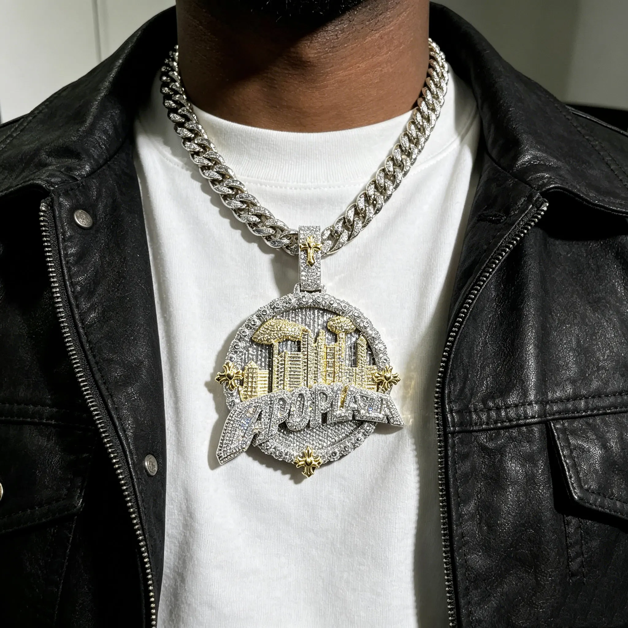 LYEE CYEE's New Hip-Hop Style with Fire Color Dual Color Big City Letter Flower Pendant Necklace with Unique Design, Personalized Style Suitable for Rapper Style, Can Be Paired with Cuban Chain Valentine's Day/Commemorative Gift Birthday Gift