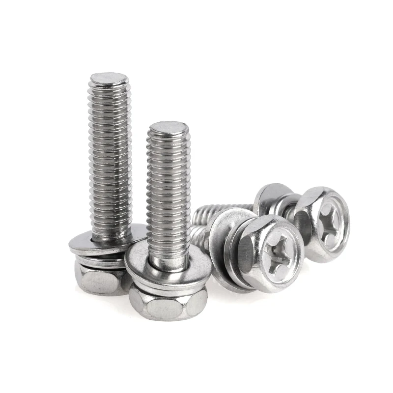 2-30pcs M3-M8 304 Stainless Steel Hex-Head Phillips Fastener Kit Flat Spring Lock Washers for Cabinet & Machinery Mounting